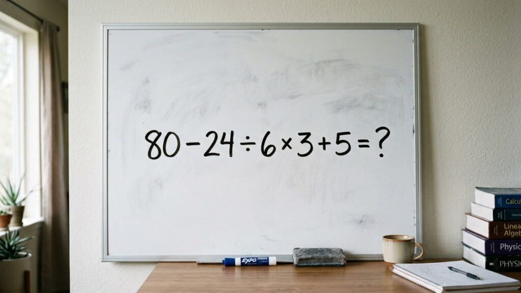 O desafio 80 - 24 ÷ 6 × 3 + 5 parece simples, mas muita gente erra de primeira