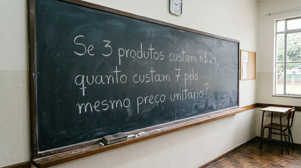 Desafio das compras: se 3 produtos custam R$ 24, quanto custam 7 pelo mesmo preço unitário?