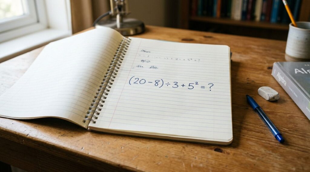 Você consegue resolver (20 − 8) ÷ 3 + 5² sem consultar a calculadora?