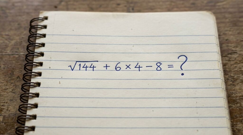 Você tem 30 segundos para resolver sem calculadora: √144 + 6 × 4 − 8