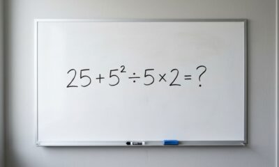 Essa conta viraliza porque muita gente chega a respostas diferentes: 25 + 5² ÷ 5 × 2
