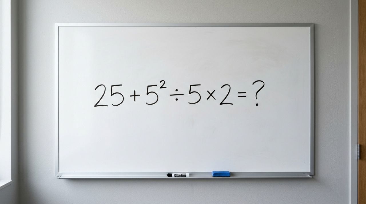 Essa conta viraliza porque muita gente chega a respostas diferentes: 25 + 5² ÷ 5 × 2