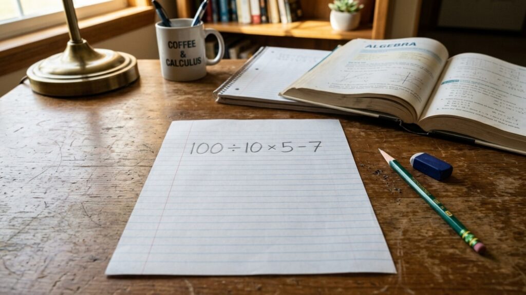 Resolva 100 ÷ 10 × 5 - 7 sem calculadora e veja se você cai no erro mais comum dessa conta