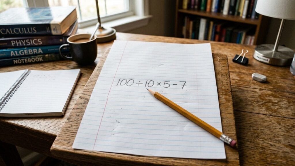 Resolva 100 ÷ 10 × 5 - 7 sem calculadora e veja se você cai no erro mais comum dessa conta