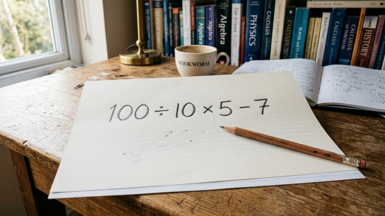 Resolva 100 ÷ 10 × 5 - 7 sem calculadora e veja se você cai no erro mais comum dessa conta