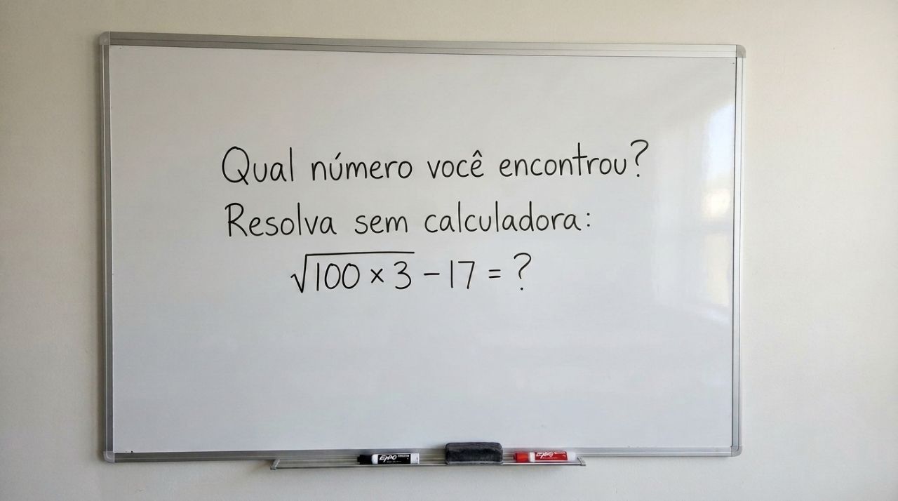 Qual número você encontrou? Resolva sem calculadora: √100 × 3 − 17