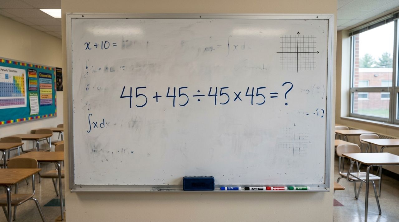 O cálculo 45 + 45 ÷ 45 × 45 parece fácil, mas poucos acertam de primeira