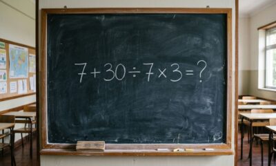 O cálculo 7 + 30 ÷ 7 × 3 parece óbvio, mas poucos chegam à resposta certa