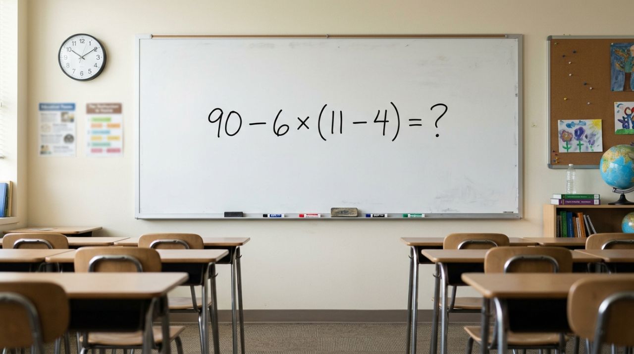 O cálculo 90 − 6 × (11 − 4) parece fácil, mas pode enganar até os mais atentos