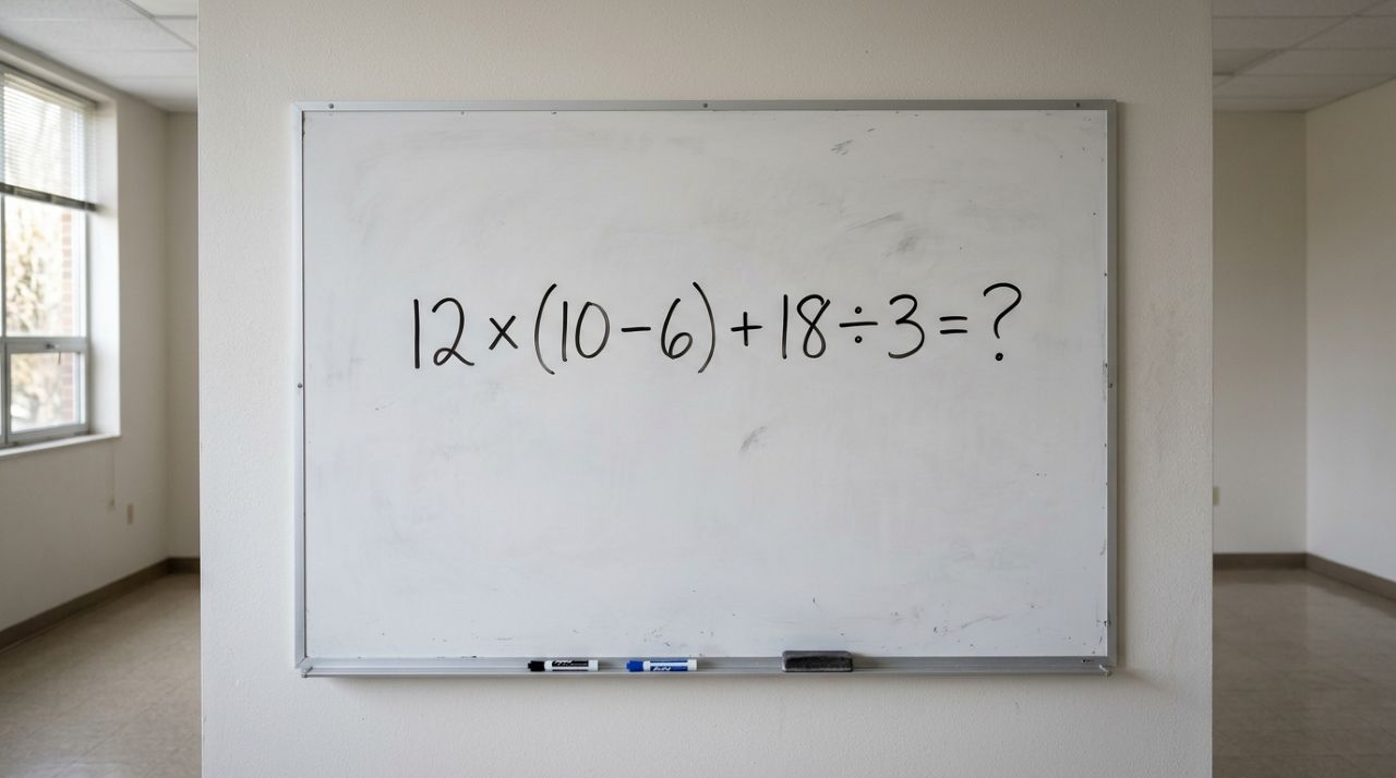 Você ainda lembra como calcular 12 × (10 − 6) + 18 ÷ 3?