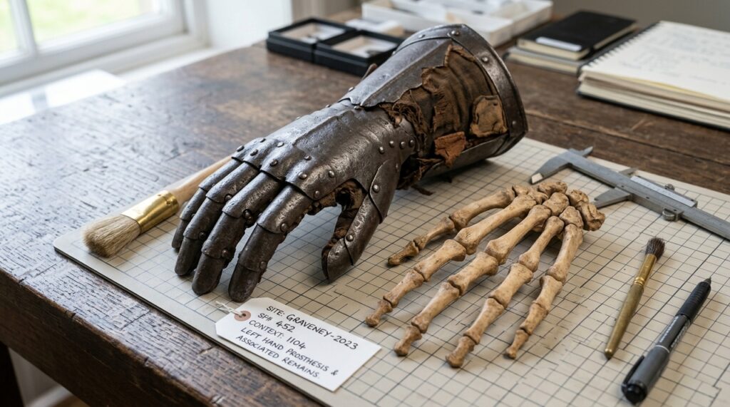 Arqueólogos da Baviera desenterraram um esqueleto medieval que tinha uma mão de ferro articulada no lugar do braço esquerdo