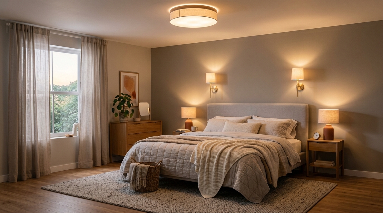O que escolher para iluminar o quarto: luminária de cabeceira, plafon ou arandela? Cada uma muda a sensação do ambiente e pode incomodar no lugar errado