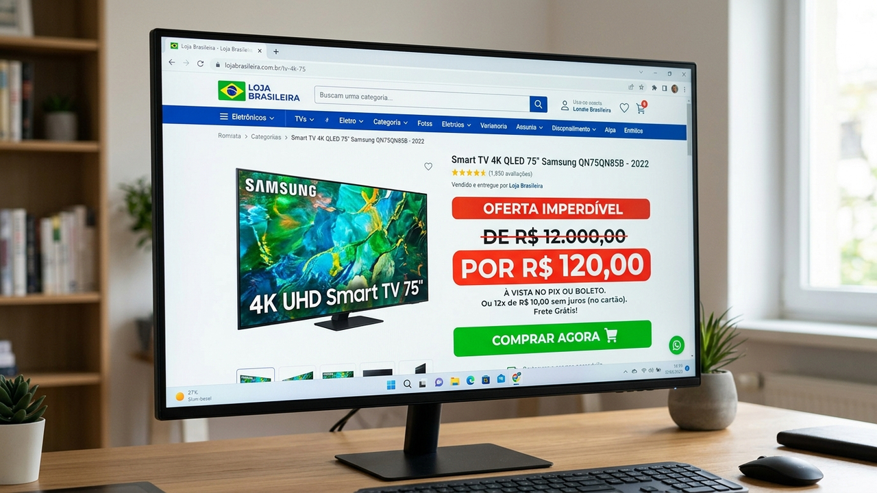Consumidor encontra TV de R$ 12 mil anunciada por R$ 120 na internet, exige entrega do aparelho e juiz nega o pedido por reconhecer erro evidente