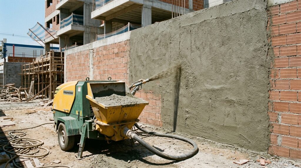 Pedreiros estão trocando a colher pela máquina que projeta a argamassa na parede e faz de 30 a 60 metros quadrados de reboco por dia, o triplo do manual, mas quem acha que a máquina acaba com o serviço se engana, porque ainda precisa de gente para sarrafear e desempenar