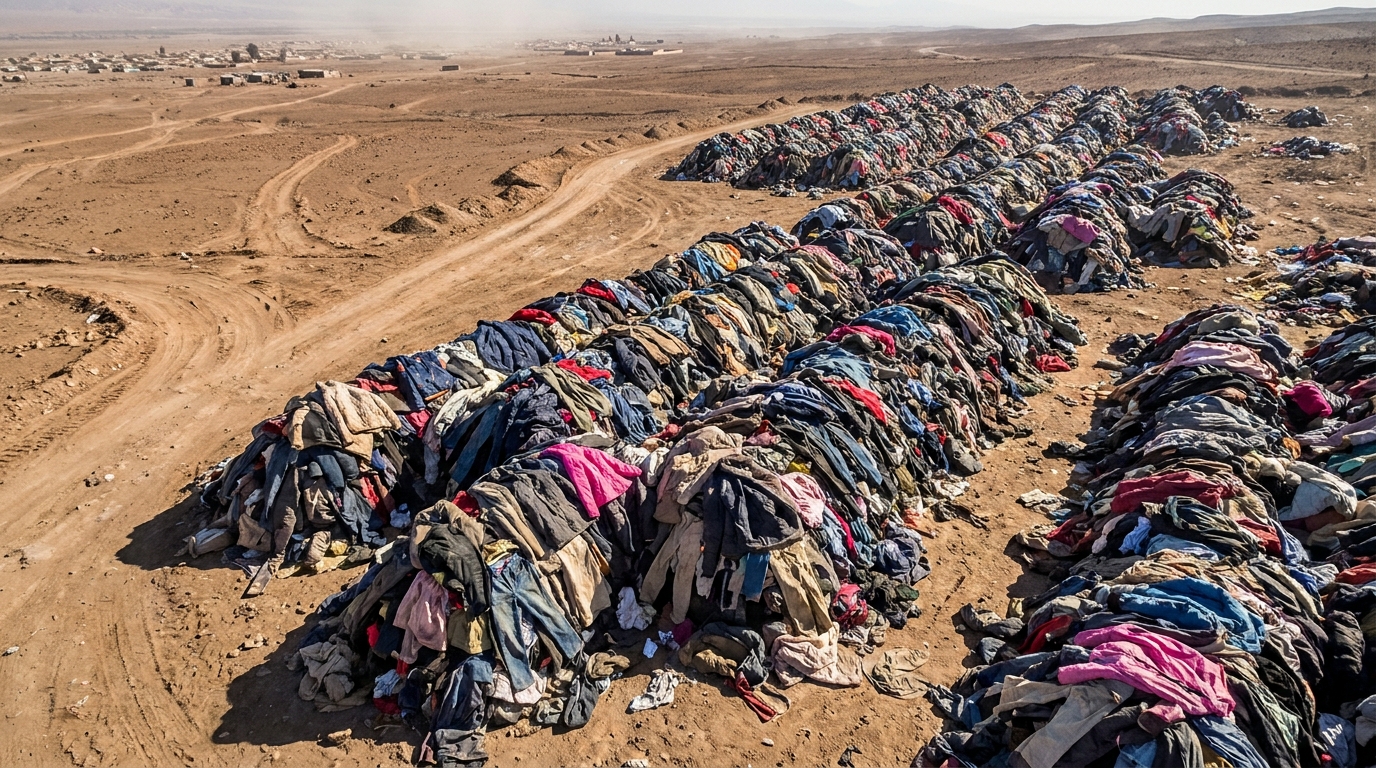 No meio do deserto do Atacama, uma montanha de roupas de 60 mil toneladas foi encontrada: ela veio da Europa e pode ser vista do espaço