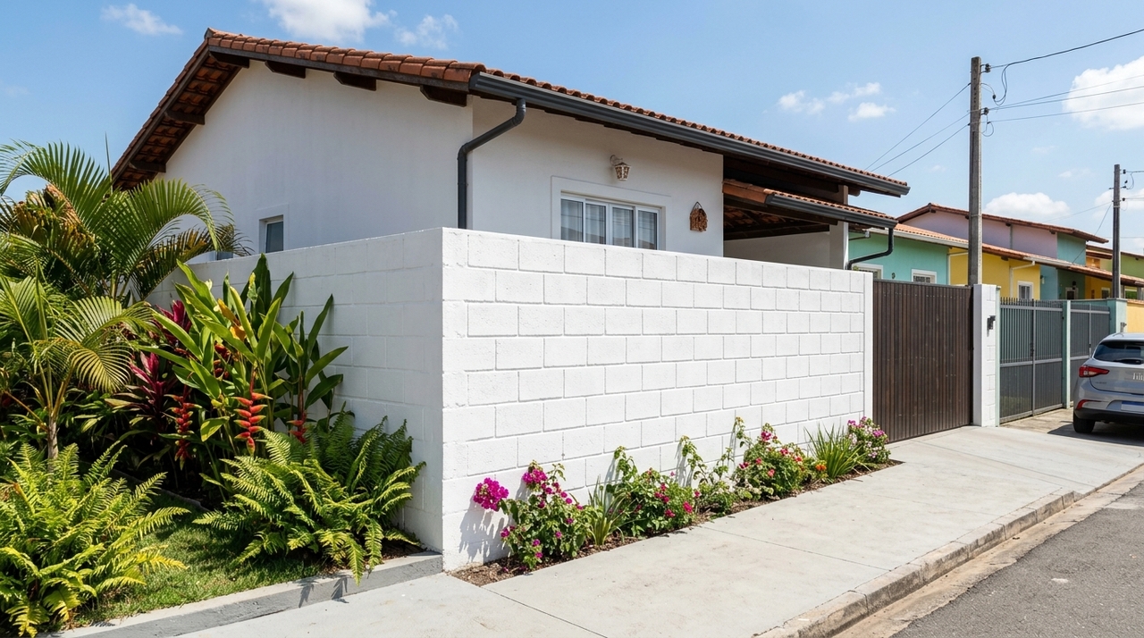 Pintar o muro de blocos de concreto com cal diluída: como essa técnica tradicional protege a superfície e reduz a formação de manchas de umidade