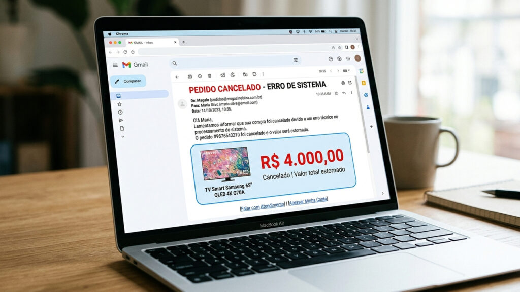 Loja cancela compra de TV de R$ 4 mil após 3 dias alegando erro no anúncio e Justiça obriga a entrega imediata do produto pelo valor pago
