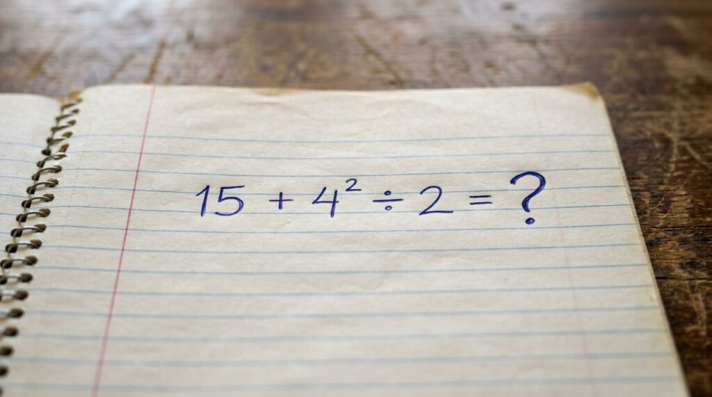 Parece uma conta de escola, mas o detalhe muda tudo: 15 + 4² ÷ 2