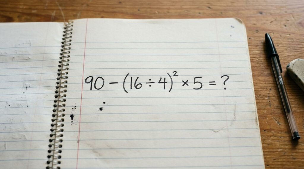 A conta 90 − (16 ÷ 4)² × 5 é um teste rápido para quem diz ter memória matemática afiada