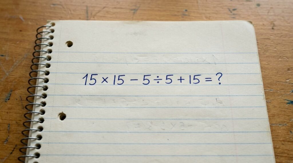 Resolva 15 × 15 − 5 ÷ 5 + 15 e prove que sua memória escolar continua afiada