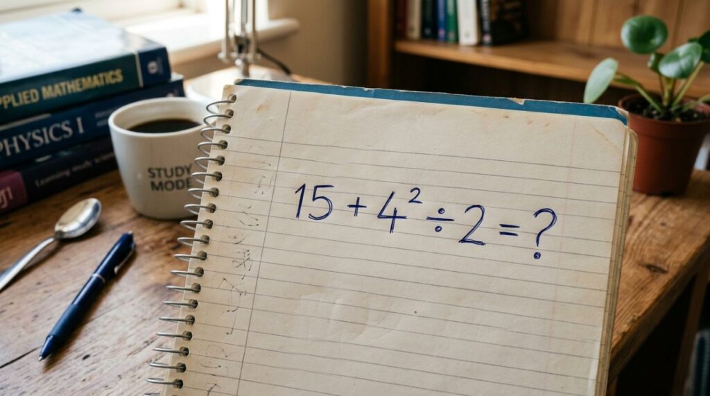 Você responderia 18, 24 ou outro valor quanto dá 15 + 4² ÷ 2?