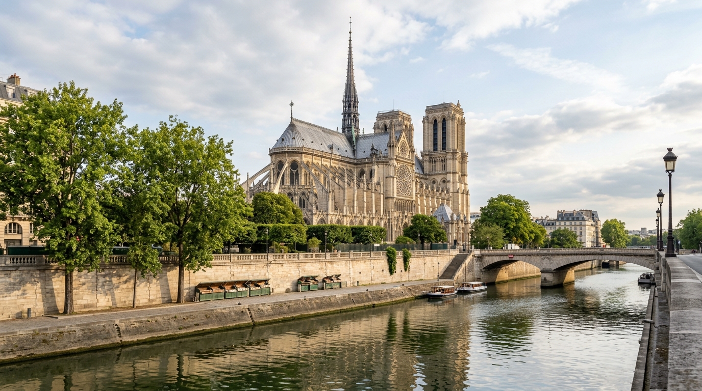 Construída entre 1163 e 1345 em Paris, a Catedral de Notre-Dame sobreviveu a um incêndio em 2019 e foi reaberta ao público após restauração