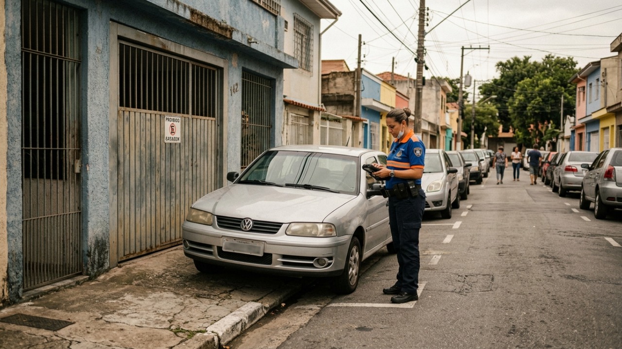 Morador estaciona em frente à própria garagem para facilitar a rotina todos os dias, mas hábito aparentemente inofensivo termina em discussão com vizinhos e risco de autuação de trânsito