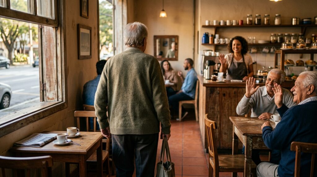 Estudo após estudo sobre a solidão após os 60 anos aponta para a mesma conclusão. As pessoas que se sentem menos sozinhas não são as que têm as agendas mais cheias ou as que recebem mais visitas. São as que mantêm alguns lugares onde ainda é permitido aparecer sem motivo