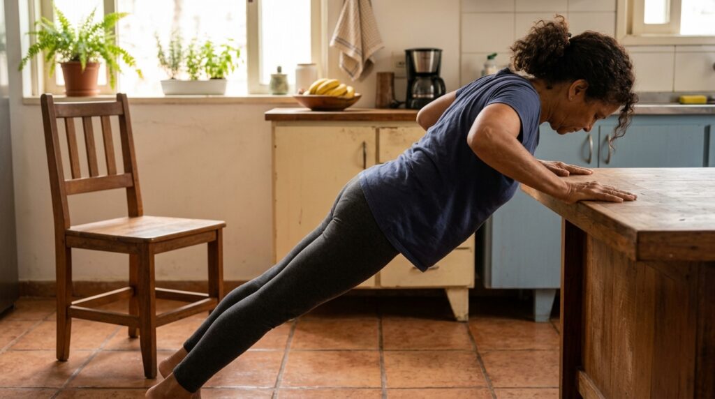 Os especialistas concordam: "Aos 60 anos, em vez de caminhar por 20 minutos, é muito mais eficaz fazer exercícios como agachamentos na cadeira ou flexões na bancada da cozinha."