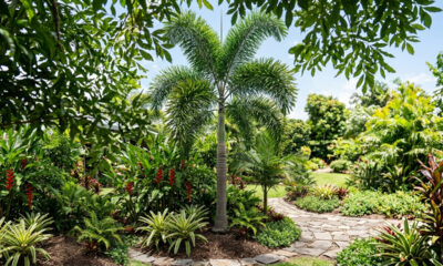 Essa palmeira de crescimento rápido é queridinha em condomínios de luxo: de visual imponente, sua copa verde parece um espanador gigante