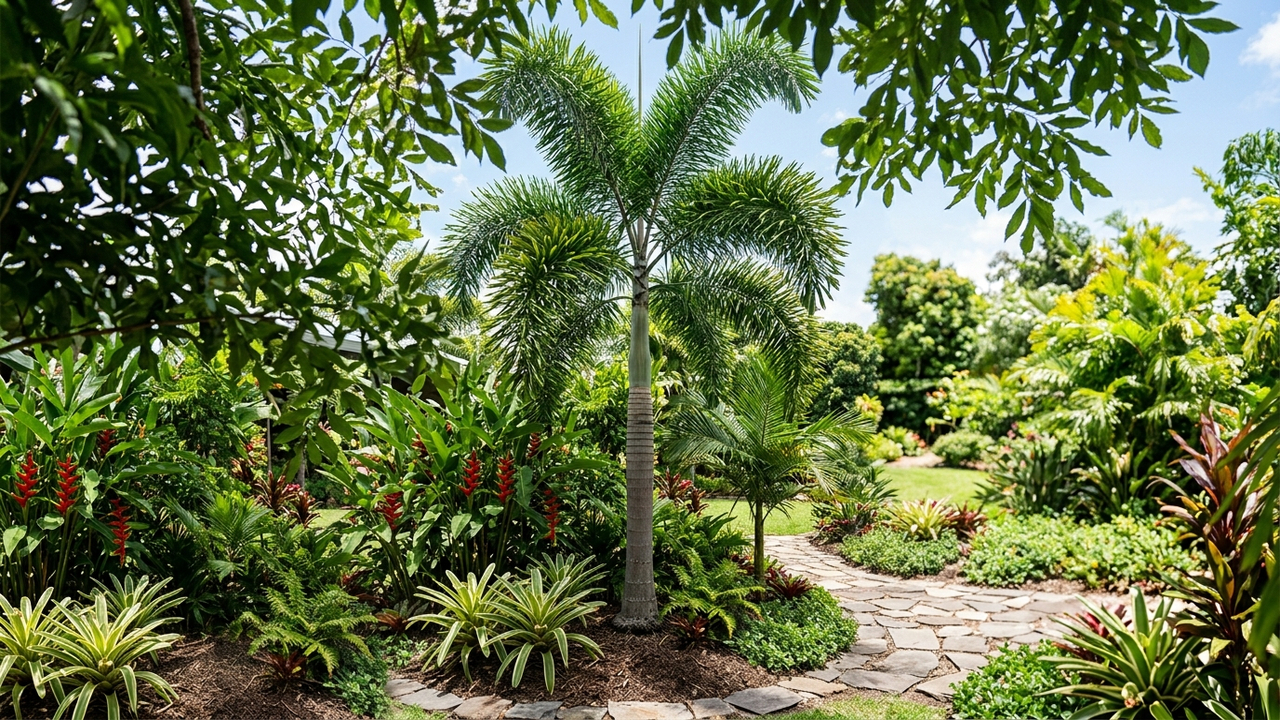 Essa palmeira de crescimento rápido é queridinha em condomínios de luxo: de visual imponente, sua copa verde parece um espanador gigante