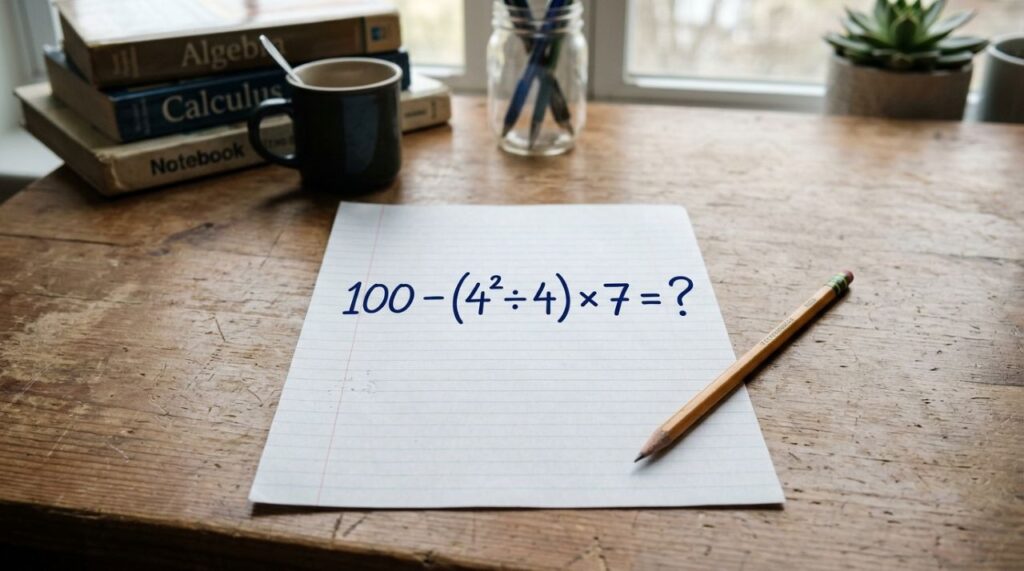 Apenas quem presta atenção consegue resolver este desafio matemático 100 − (4² ÷ 4) × 7