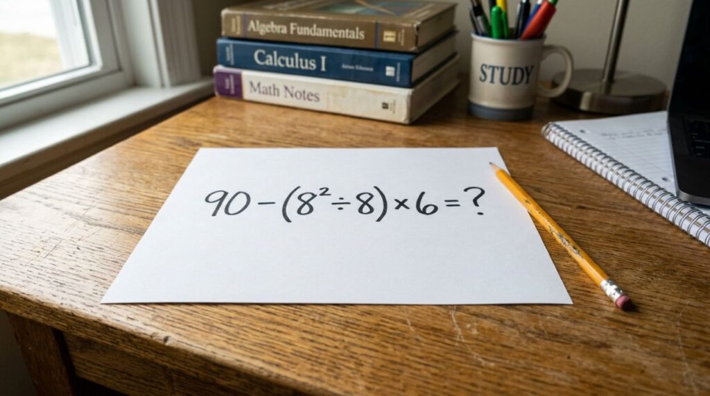 Sem usar a calculadora, você seria capaz de acertar 90 − (8² ÷ 8) × 6?