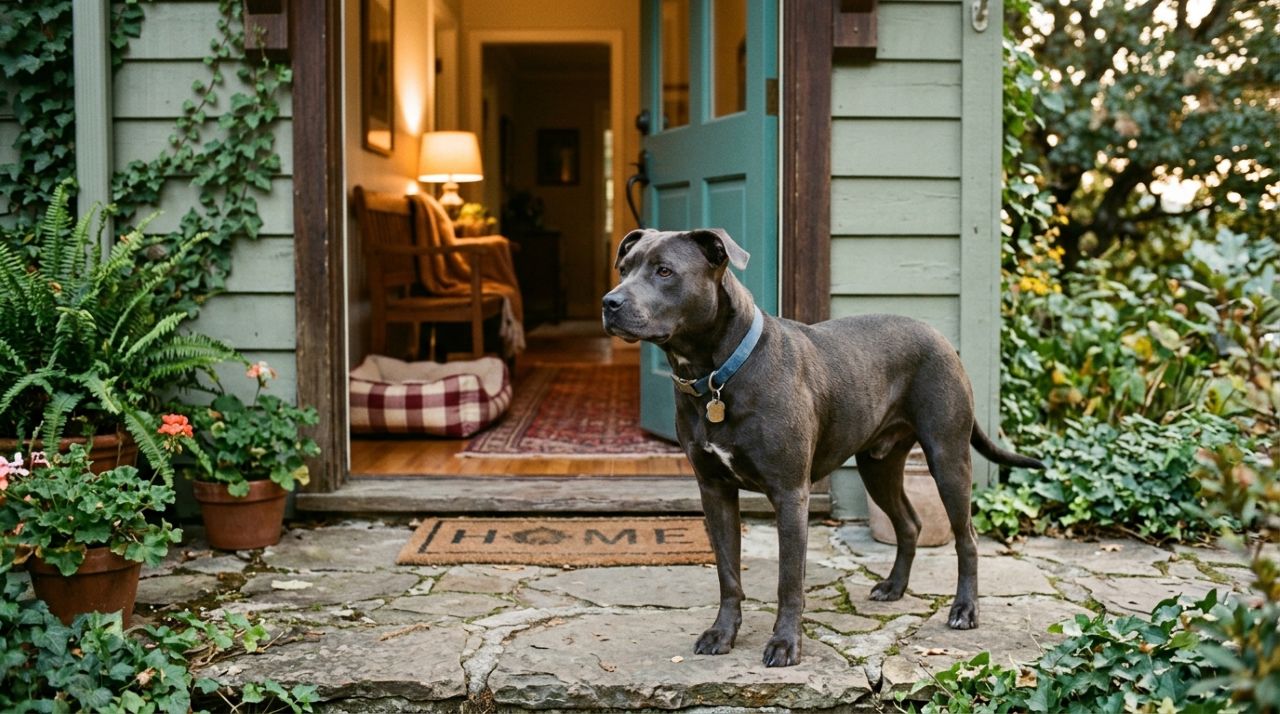 Pit bull de abrigo procura todos os dias uma porta para entrar e finalmente chamar de lar