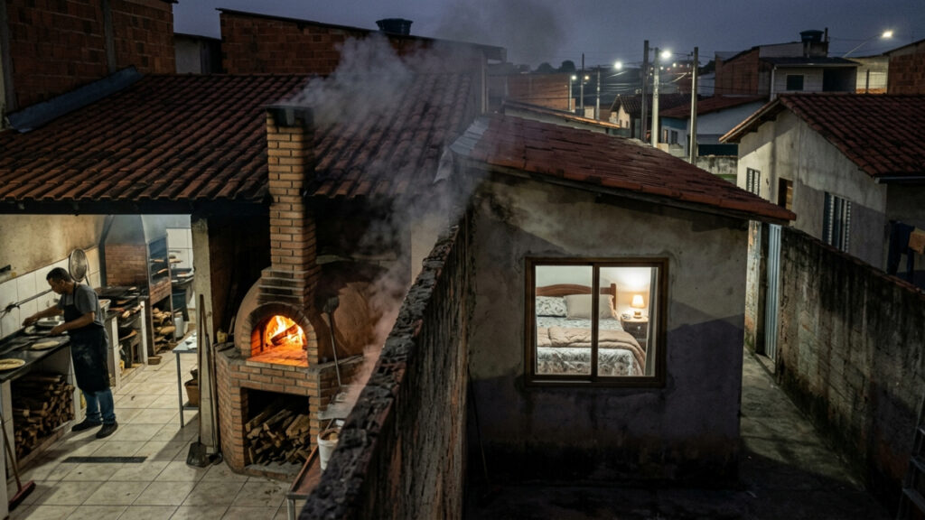Vizinho instala forno de pizzaria encostado na parede do quarto ao lado, calor e fumaça passam a incomodar todas as noites