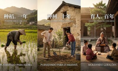 Provérbio chinês do dia: "Se seus planos são para um ano, plante arroz; se são para dez anos, plante árvores; se são para cem anos, eduque as crianças" — um ditado que ensina sobre visão de longo prazo e como devemos escolher o que plantar conforme o tempo que queremos colher
