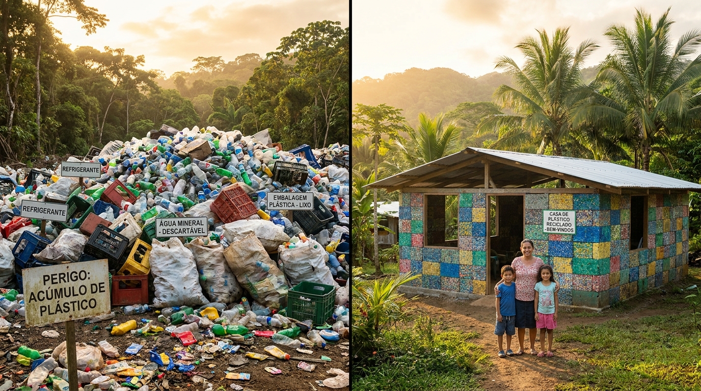 Mãe economizou por 9 anos, comprou um terreno e construiu sua casa com 7 toneladas de plástico reciclado