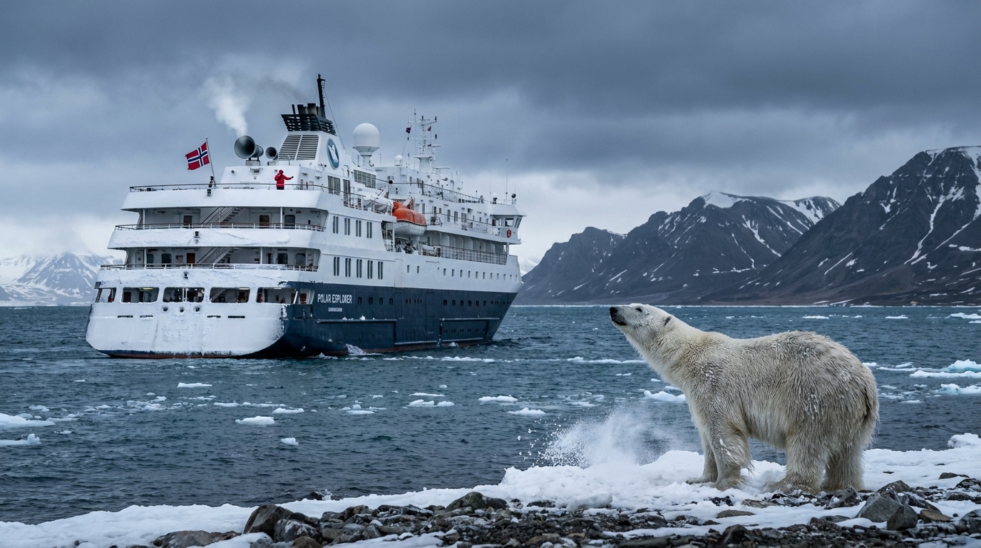 Turista buzina o navio para acordar um urso polar que dormia na praia, o animal se assusta e foge, e a brincadeira de poucos segundos vira uma multa de R$ 27 mil por perturbar espécie protegida há mais de 50 anos