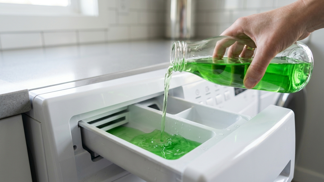 Despejar desinfetante Pinho Sol no espaço do amaciante da máquina: o truque para esterilizar toalhas de banho e eliminar bactérias do tambor