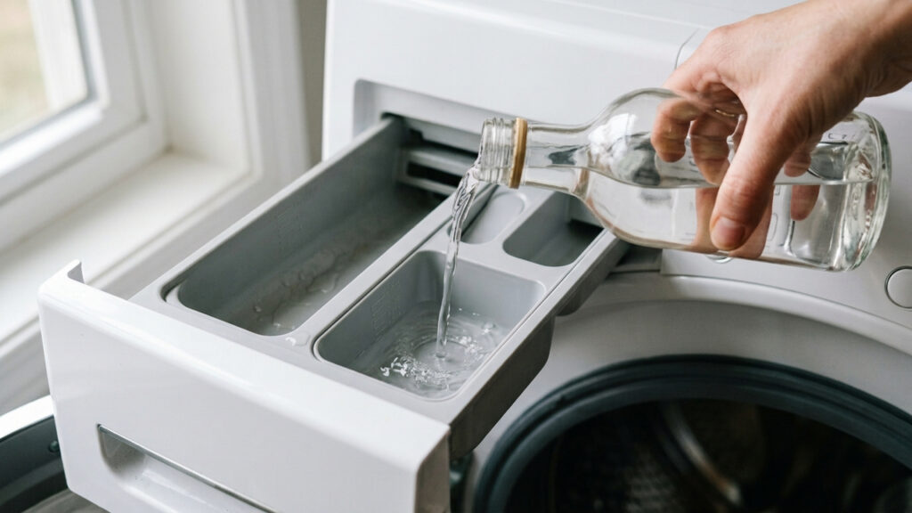 Despejar vinagre branco no reservatório da máquina de lavar: o truque simples para limpar o tambor e eliminar o cheiro de mofo e limo das roupas