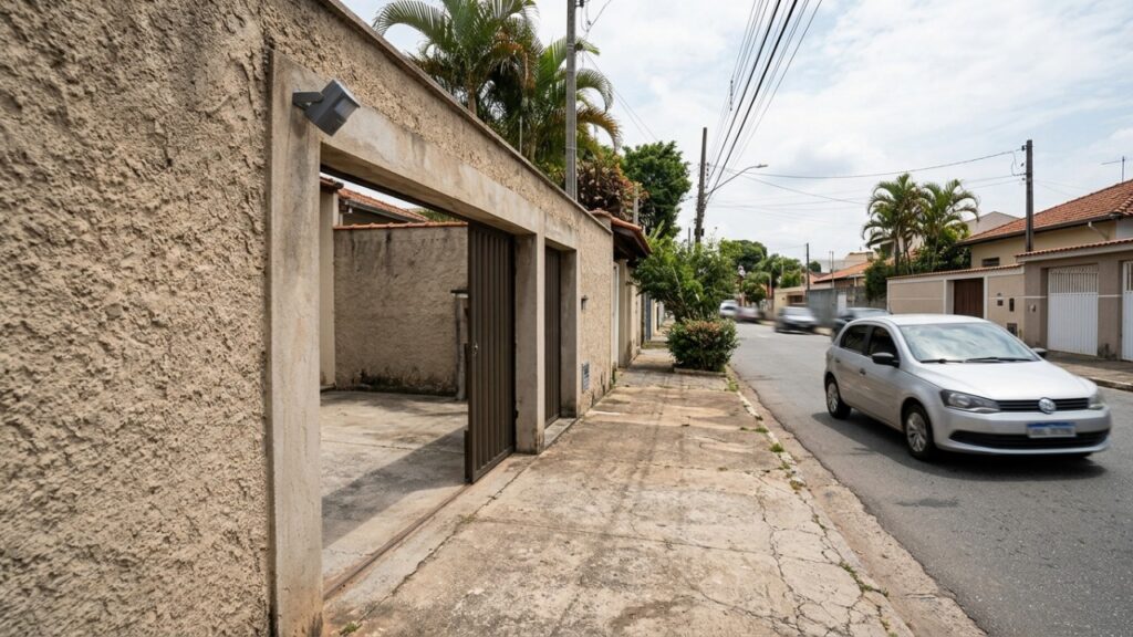 Morador coloca sensor de presença no portão da garagem e encontra a altura ideal para impedir acionamentos provocados pelo trânsito da rua