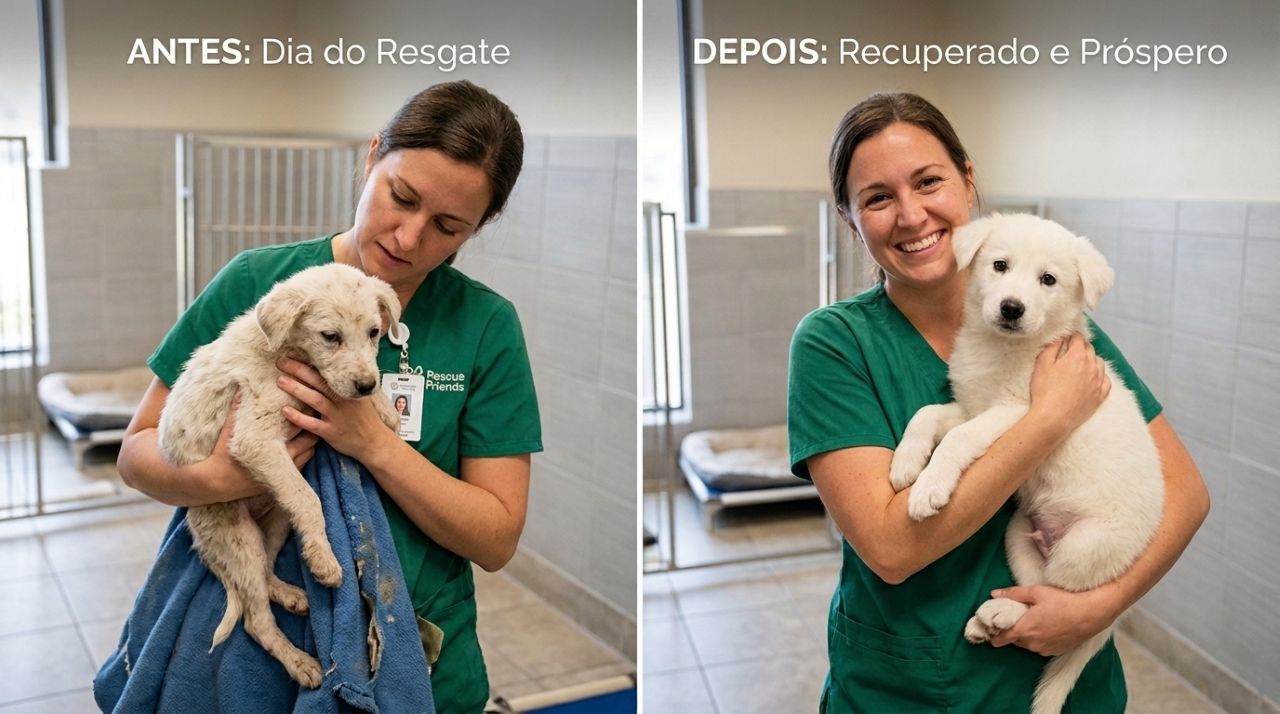 Filhote abandonado fica irreconhecível poucas semanas após ser resgatado