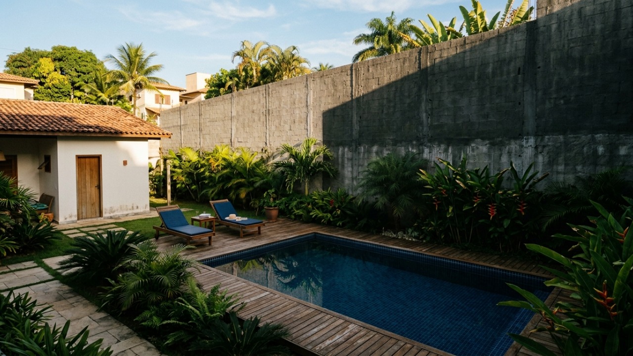 Vizinho ergue muro de 4 metros na divisa para tirar o sol da piscina do lado após briga por festas até as 23h, perde ação por abuso de direito e é condenado a demolir com multa de R$ 1.200 por dia de atraso