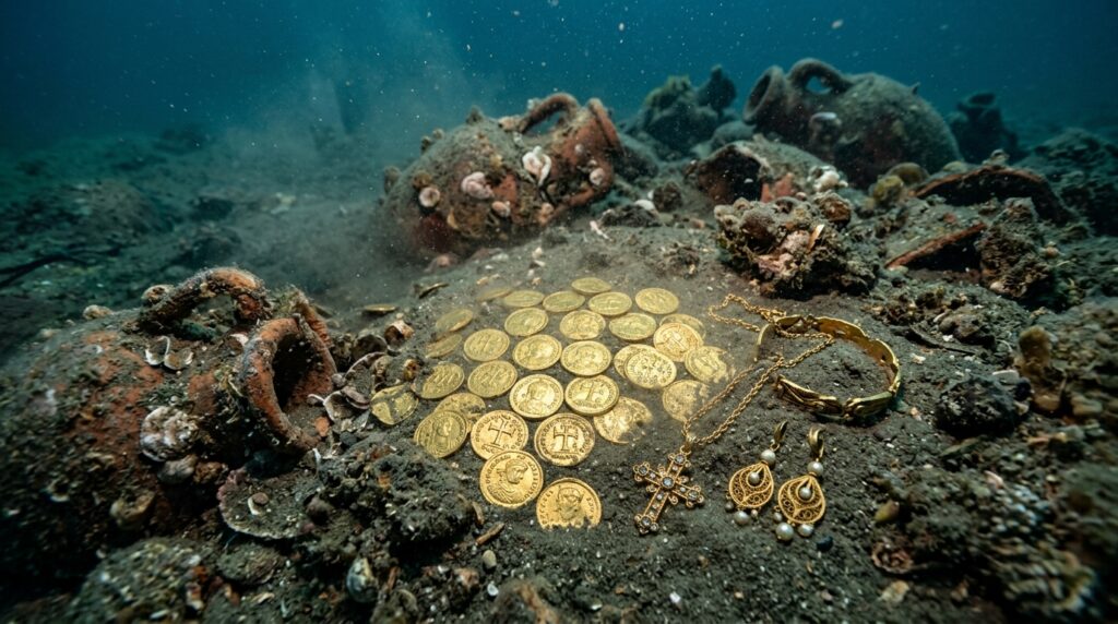 O tesouro de ouro foi enterrado no Mar Mediterrâneo por 1.300 anos