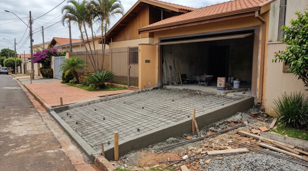 Morador usa a calçada construída pelo vizinho para ampliar a entrada da garagem, a estrutura cede e o acesso precisa ser reconstruído