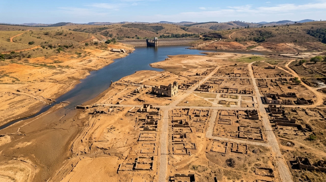 A cidade brasileira que ficou submersa por mais de 40 anos e reapareceu quando uma forte seca fez o nível da represa baixar drasticamente