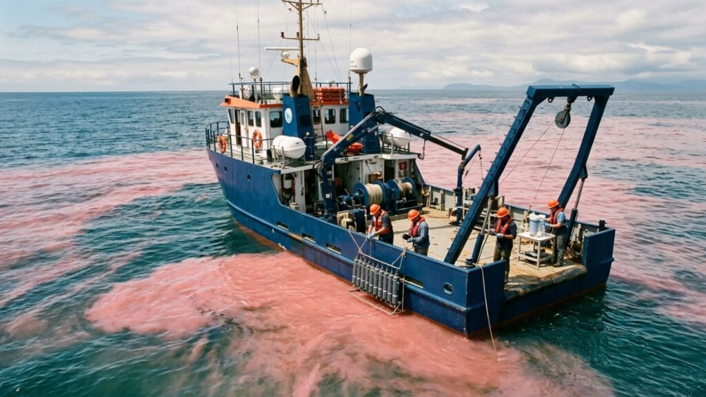 Cientistas tingem parte do oceano de rosa e despejam 62 mil litros de soda cáustica em um experimento para combater as mudanças climáticas
