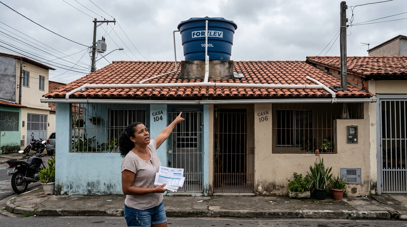 Vizinho usa a caixa d'água comum da geminada há 14 anos sem pagar nada e a divisão da conta acaba definida por um detalhe na escritura de 1980