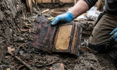 De uma latrina medieval na Alemanha, arqueólogos extraíram um caderno de couro imaculado que preservou a cursiva latina por séculos