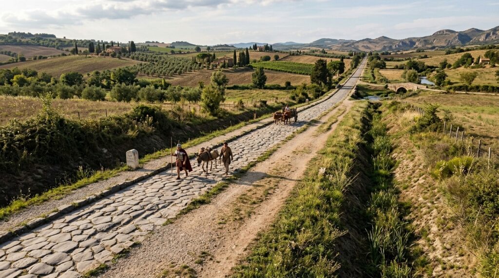 Estradas romanas tinham uma faixa de até 20 metros marcada por valas laterais e o motivo chama atenção